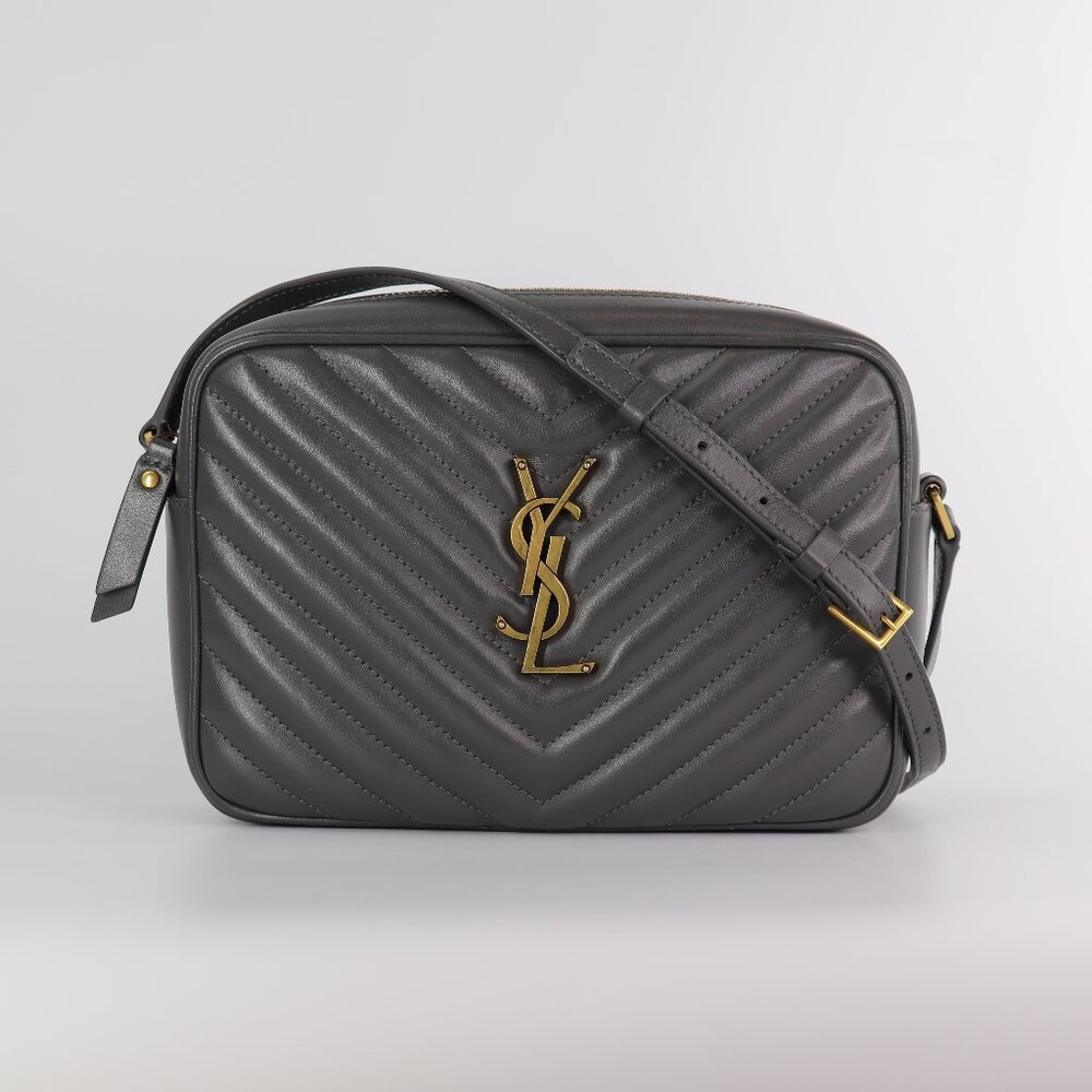 Saint Laurent Calfskin Matelasse YSL Monogram Lou Camera Bag Storm
